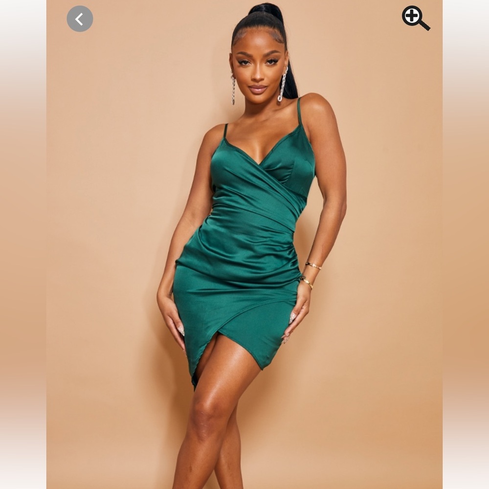 Pretty Little Thing Emerald Green Satin Wrap Dress size 10